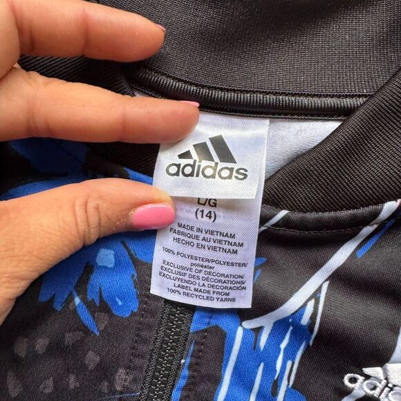 Adidas Girl’s Size 14 L Black Floral Print Track Zip Up Jacket Track Jacket - Picture 4 of 10
